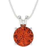 Clara Pucci 1.5 cttw Red Simulated Diamond White Gold-Plated Silver Necklace and Pendant for Women (16" Box Chain,Round Cut,7.5mm)