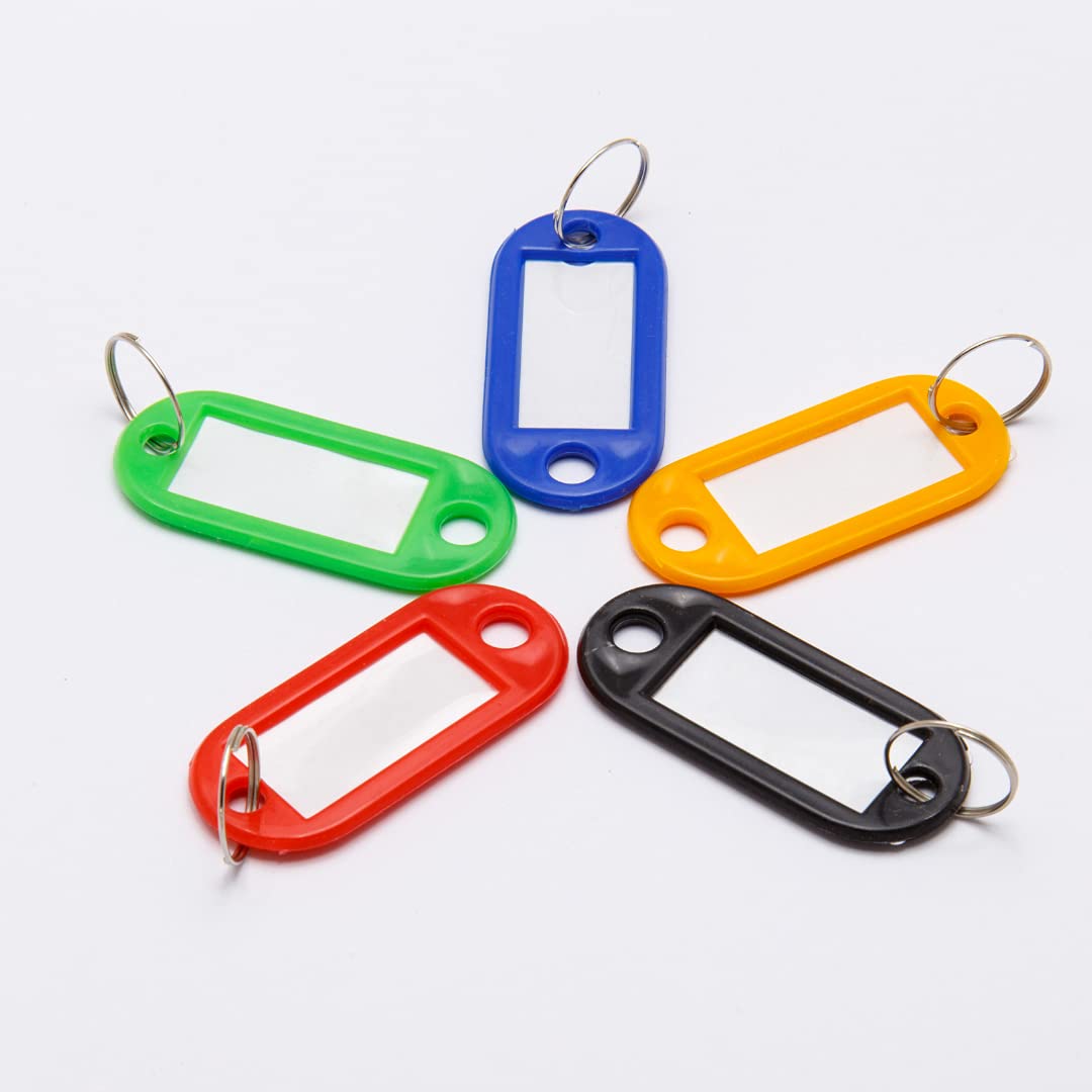 Key Ring Tags Split Ring 50 PCS Key fobs Labels ID Keyring Tags for Luggage Pet Name, Multi Colour Strong Durable Casing & Metal Key Ring.