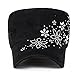 ililily Crystal Gemstone Stud Flower Vintage Cotton Military Army Hat Cadet Cap, Black