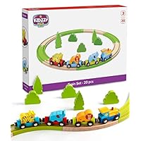 Christmas Wooden Train Set Toys for 2 Year Old boy and up (Zoo Train Set)