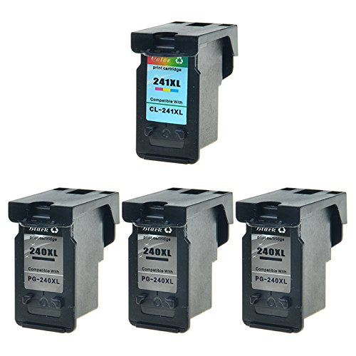 SuperInk 4PK Set High Yield PG-240XL CL-241XL Ink Cartridge Remanufactured (3 Black+1 Tri-Color) for PIXMA MX472 MX452 MG3220 MG3520 MG2220 MX392 MX432 MX512 MG2120 MX522 Series Printer
