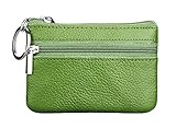 ETIAL Womens Genuine Leather Zip Mini Coin Purse w/ Key Ring Green