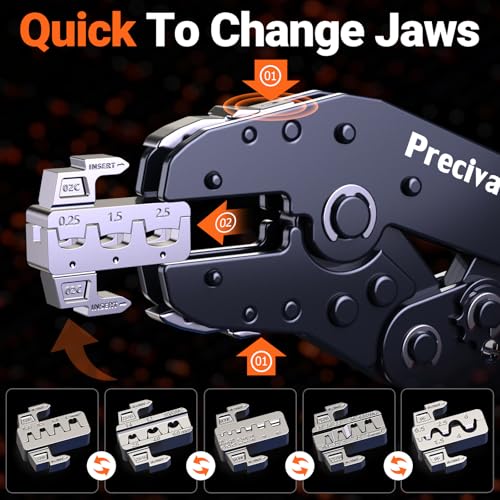6 Piece Crimping Tool Set, Preciva Crimping Pliers with Carry Case with Quick Release Jaws Suitable for Insulated/DuPont/Blanke/Waterproof/Pipe/Photovoltaic Clamps