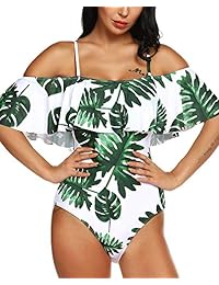 Nine Bull Traje de baño de una pieza para dama con estampado tropical y hombros descubiertos