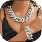 WOLONGFUHU Chunky Gold Chain Link Necklace Bracelet Exaggerated Wide Thick Chunky Bracelet Necklace Set for Women Men Jewelry Trendy