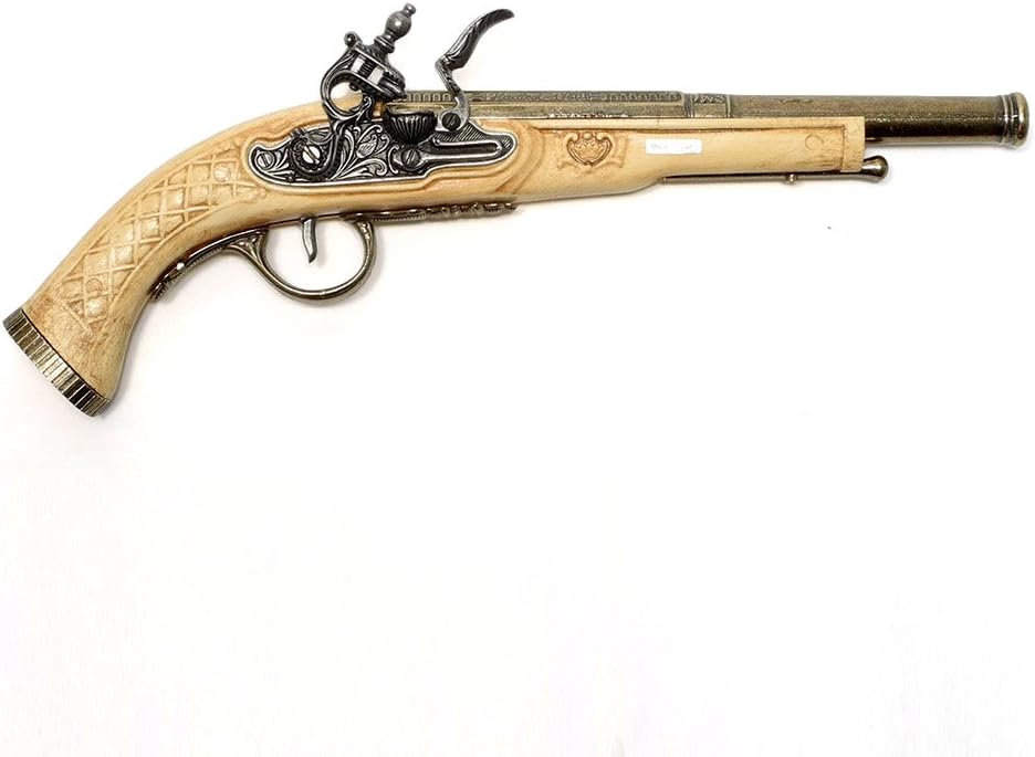 Amazon Co Jp スペイン製 フリントロック式 中世 古式銃 西洋武具 レプリカ 白 ピストル ゴールドバレル 合金製 アイボリー モデルガン 拳銃 38cm Sko 1106be ホーム キッチン