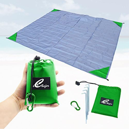 Picnic Beach Blanket 55"x59" for Outdoor, Camping Made From Durable Soft and Lightweight Waterproof Material for Camping / Traveling / Hiking/Festivals with Aluminium stakes, and Loops (Green)