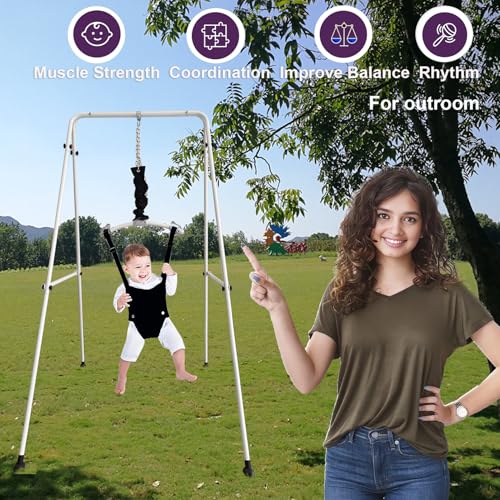 Baby Jumper Set with Hanging Shelf Adjustable Toddler Baby Bouncer Baby Toys… (Blcak)