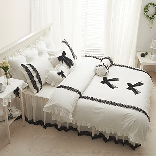 Dream Home Korean Cute Girls Black And White Lace Bedding Sets