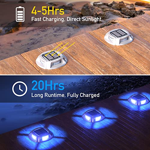 Quntis 8 x Outdoor Solar Blue + White LED Step Lights Outdoor for Garden Pathway Deck, IP68 Waterproof Outdoor Pool Lights, Solar Spotlights for Paths Stairs Sidewalk