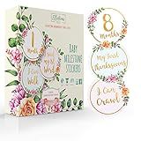 Baby Monthly Milestone Stickers Set of 24, Premium Metallic Belly Month Sticker for Photo Album Scrapbook, Infant Girl Photo Keepsake, Best Baby Shower Gift for New Moms (Golden Floral, 24 Pack)