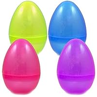 Totem World 4 Jumbo Fillable Plastic Easter Egg Hunt Party Supply - 8-Inch Transparent Assorted Glitter Color Plastic Eggs