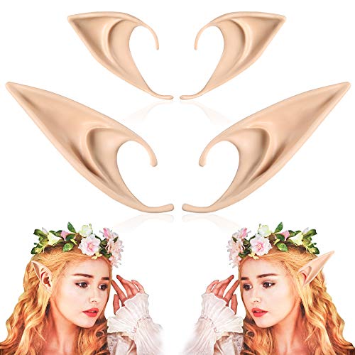 FRESHME 2 Pairs Elf Ears - Medium and Long Style Cosplay Fairy Pixie Elf Ears Soft Pointed Ears Tips Anime Party Dress Up Costume Masquerade Accessories Halloween Elven Vampire Fairy Ears (2 Pairs)