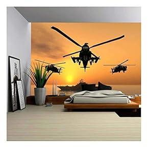 Wall26 - Apache Helicopter with Aircraft Carrier - Canvas Art Wall Decor-66"x96"