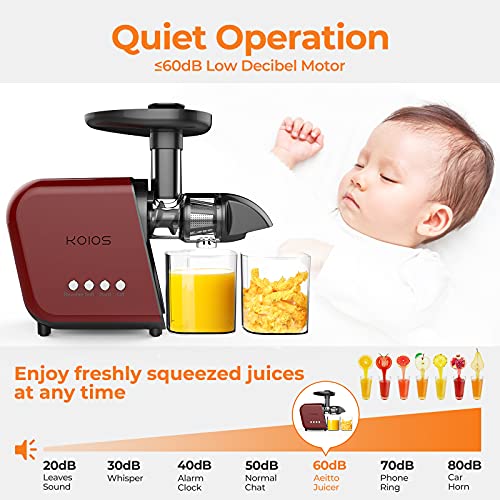 KOIOS Juicer Machine, Slow Masticating Juicer Vegetable and Fruit Easy