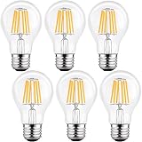 LETO A19 6W 2700k LED Dimmable Filament Edison Style Light Bulb, UL Listed, Soft White, 6-Pack