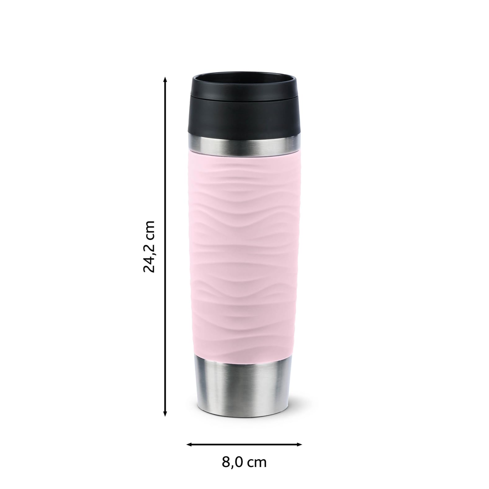 Emsa N20227 Travel Mug Wave Isolierbecher 0,5 Liter, neuer Komfort-Schraubverschluss, Edelstahl, 6h heiß und 12h kühl, 100% dicht, spülmaschinenfest, 360°-Trinköffnung, Pastellrosa 9