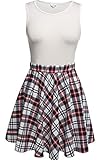Meaneor Women's Sleeveless Vintage Plaid Patchwork Fit and Flare A-line Dress