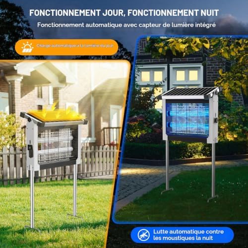 Lampe Anti Moustique Extérieur Solaire, Étanche IPX5 (Blanc)