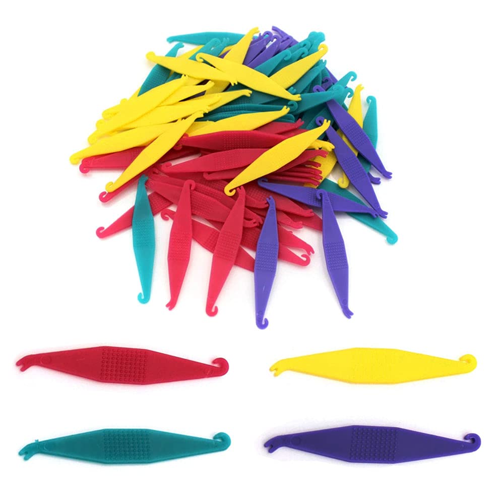 50 Pcs Elastic Rubber Bands Placers Orthodontic Elastic Placers Disposable Orthodontic Elastic Placers for Braces Bands Correction Material Pull Hook Random Color