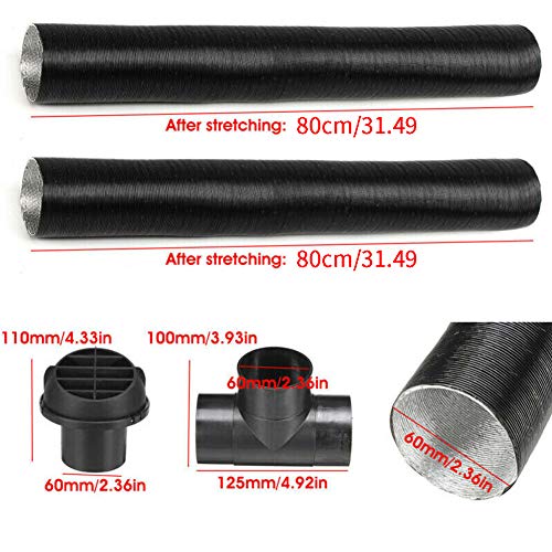 ompait 60mm Heater Pipe Duct T Piece Rotatable Air Outlet Vent Net Cover Cap Warm Air Outlet Vent Hose Clips for Air Diesel Parking Heater