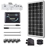 Renogy 100 Watts 12 Volts Monocrystalline Solar RV Kit Off-Grid Kit with 30A PWM LCD Charge Controller + Mounting Brackets + MC4 Connectors + Solar Cables + Cable Entry housing