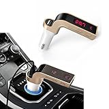 FM Transmitter, Leewa G7 Bluetooth Car Kit Handsfree FM Transmitter Radio MP3 Player USB Charger & AUX (Black)+Gold