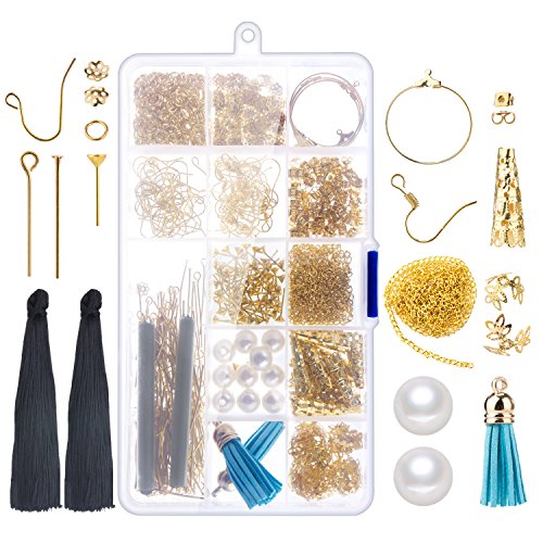 Earring Making Findings Supplies Kit, ZWOOS 483PCS Jewelry Making Kit with Flower Bead End Caps Stitch, Tassel, Pearls, Extended Chain and More Heavy Duty DIY Set Tools for Earrings