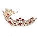 Santfe 3 '' Luxury Gold Bridal Red Teardrop Crystal Rhinestone Tiara Crown Wedding Bride Hair Accessories Quinceanera Pageant Tiaras and Crowns