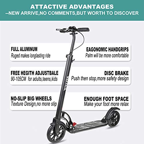 VOKUL Foldable Kick Scooter for Adults Teens Kids with Big 200mm Wheel,Hand Disc Brake Two-Wheels Commuter Scooter -Aesthetic Design,Full Aluminum Body,3 Seconds Easy-Folding System,220lbs Capacity