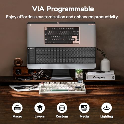 EPOMAKER RT82 Wireless Mechanical Keyboard with Screen, VIA Custom, 2.4GHz/USB-C/BT5.0, RGB Backlit, Gasket, 5-Paddings, PBT Keycaps, Hot-Swap Gaming Keyboard (Creamy Jade)