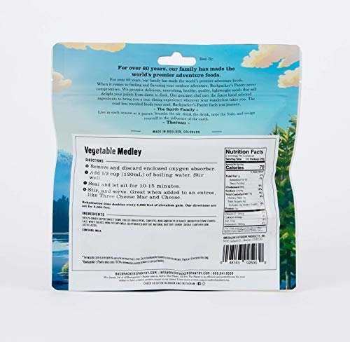 Backpacker's Pantry Vegetable Medley, 2 Servings Per Pouch (6 Count), Freeze Dried Food, 13 Grams of Protein, Vegetarian