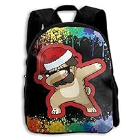 SHU-BEN School 3D Printed Dabbing Christmas Pug Cute Pug Dab Shoulder Backpacks Student Book Bag for Students Black