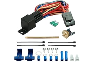 American Volt 160'F Electric Auto Engine Radiator Cooling Fan Coolant Temperature Thermostat Sensor Switch Complete Relay Wiring Kit Universal Push-in Radiator Fin Probe for Cars Trucks