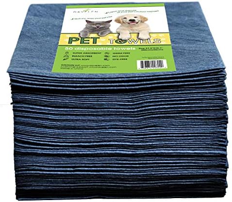 DAVELEN Disposable Pet Towels (50-Pack), Super Absorbent, for Small, Medium, Large Dogs & Cats | Paws, Fur, Body Use | Bleach and Dye Free, Hygienic, Ecofriendly | Towels Size: 31.5″ x 15.5″ (Black)