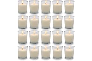 BERYSCEN Set of 20 White Votive Candles Clear Glass Filled Unscented Soy Wax Candle for Home Spa Weddings Birthday Holidays Party and DIY