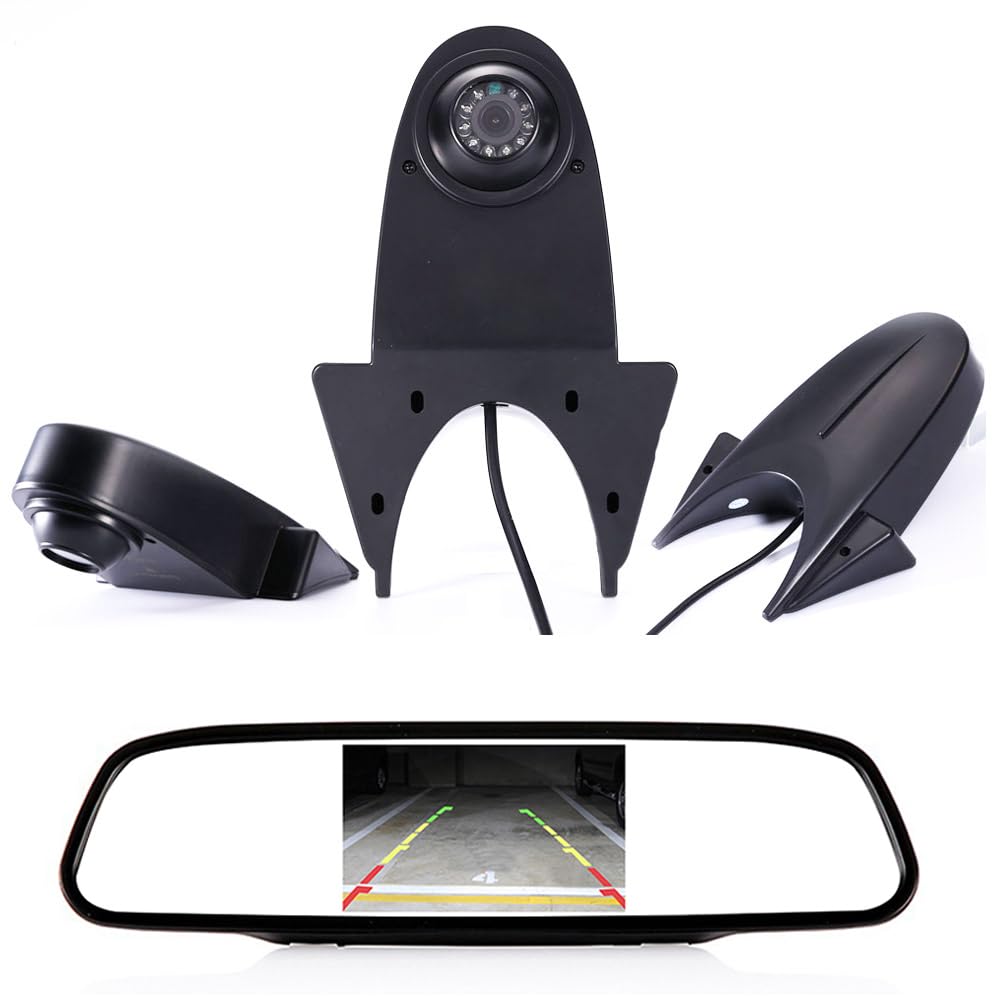 【Reverse Camera + 4.3 Inch HD Rearview Mirror】Parking Mirror for All Cars + Car Third Roof Top Mount Brake Lamp Backup Camera for Mercedes Benz Sprinter Citroen Berlingo Jumper Jumpy Nemo Dacia Dokker