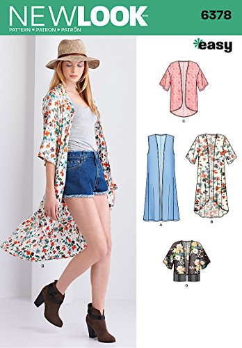 NEW LOOK 6378 Misses' Easy Kimonos with Length Variations Sewing Kit, Size A (XS-S-M-L-XL)