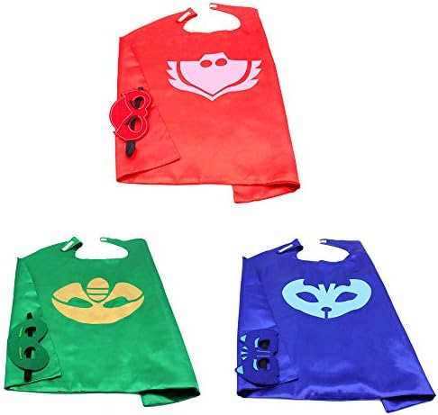 LOSOTA PJ Masks Costumes For Kids Set of 3 Catboy Owlette Gekko Mask with Cape