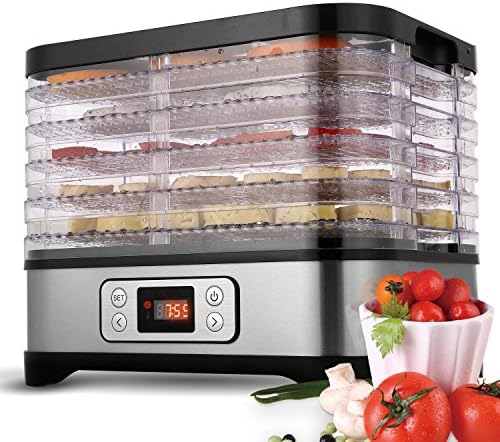 Kepteen Food Dehydrator, Electric Fruit Dehydrater Including 5 Stackable Trays, Digital Temperature Settings and Timer, Adjustable Space, Noiseless and BPA Free[US STOCK] (Black_1)