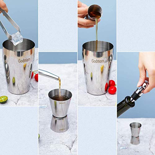 Cocktail Set, Godmorn Edelstahl Shaker Set, 15 Teiliges Barkeeper Set mit bessere Bambus Ständer, Rezeptbuch, Messbecher und Bar Löffel, 550 ml Geschenk Set für Zuhause oder die Bar – Bild 4