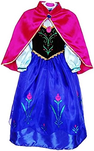 Skin9th Princess Anna Lace Paisley Chiffon Cosplay Costume Play Long Dress for Girls Kids