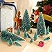 SATINIOR 60 Pieces Artificial Mini Christmas Tree Sisal Snow Trees Bottle Brush Christmas Trees Pine Trees Ornaments with Wooden Base for Christmas Party Home Decoration (6 Sizes, Blue Green)