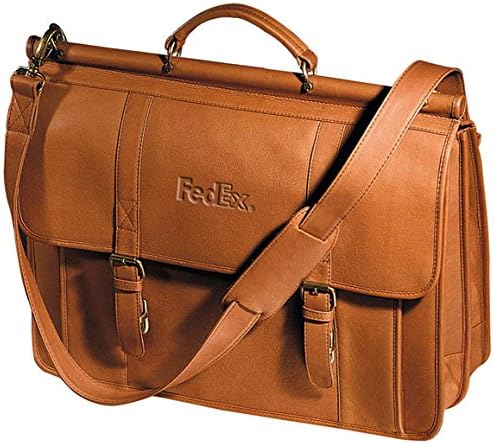 Andrew Philips Leather Vaqueta Dowel Rod Laptop Briefcase Tan