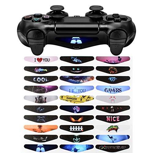 eXtremeRate 30pcs/set Custom Pattern Design Light Bar Decals for PlayStation 4 Dualshock 4 PS4 Slim Pro Controller Stickers Decals