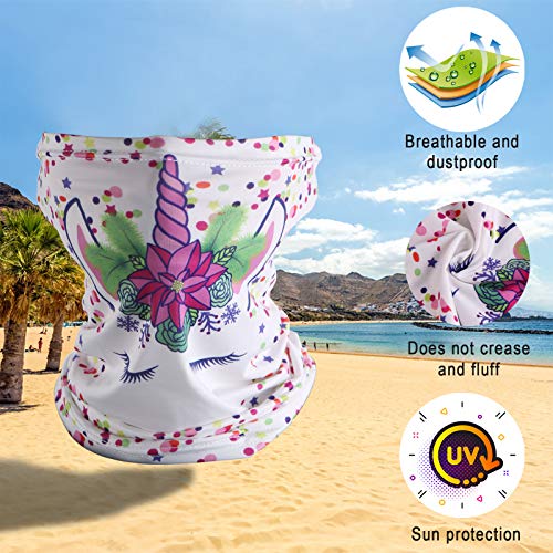 3 Pcs Kids Face Mask Balaclava Neck Gaiter Bandanas,Reusable Kids Face Cover Scarf Headband,Dustproof Windproof Breathable White