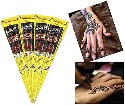 India Painting Tattoo Paste Cone,4 Tube Black Paste Cone Indian Body Art Painting Drawing with free Stencil