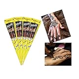 India Painting Tattoo Paste Cone,4 Tube Black Paste Cone Indian Body Art Painting Drawing with free Stencil