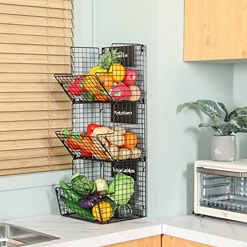 Xcosrack 3 Tier Rolling Metal Wire Baskets Wall Storage Basket