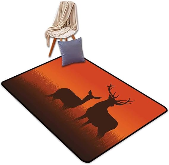 Amazon Co Jp 玄関ドアマット ハンティング装飾 シルエット イラスト 鹿と野生のイラスト 秋の季節 スカイライン 幅6フィートx長さ7インチ 家族に最適 ホーム キッチン